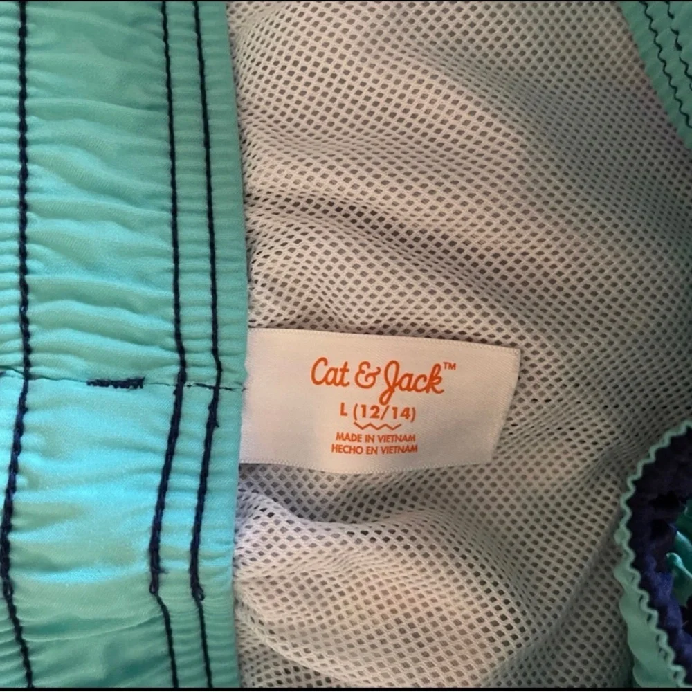 Cat & Jack Swim Trunks Boys L 12/14 Floral print Board Shorts UV Mesh Lining - Picture 3 of 4